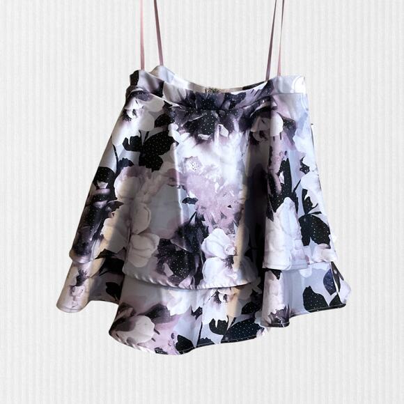 CITY STUDIO Skirt Women/Girl SZ 9 Purple Floral Above The Knee Prom Fit + Flare - Picture 15 of 15